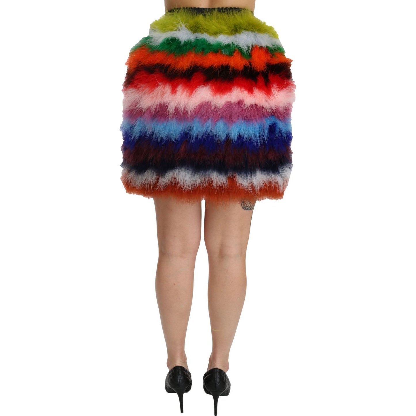 Dolce & Gabbana Red Blue High Waist Mini Feather Skirt