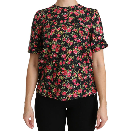 Dolce & Gabbana Black Floral Roses Short Sleeve Top Blouse TSH4267-38