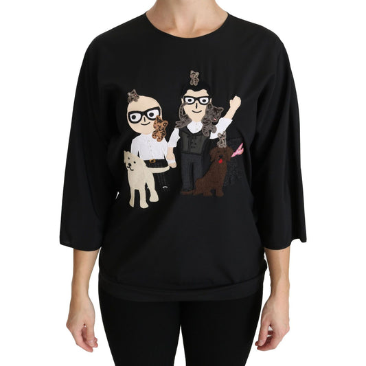 Dolce & Gabbana Black #dgfamily Top T-shirt Silk Blouse TSH4271-36