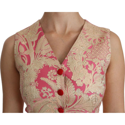 Dolce & Gabbana Pink Gold Brocade Waistcoat Vest Blouse Top