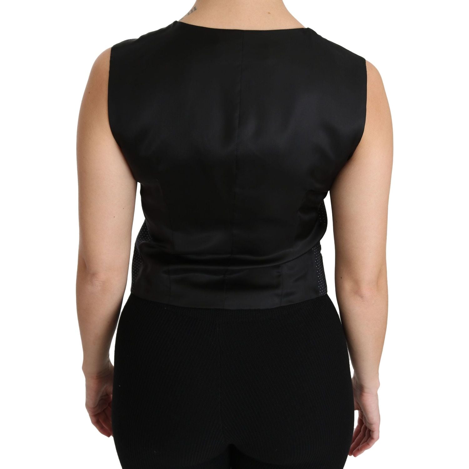 Dolce & Gabbana Black Dotted Waistcoat Vest Blouse Top