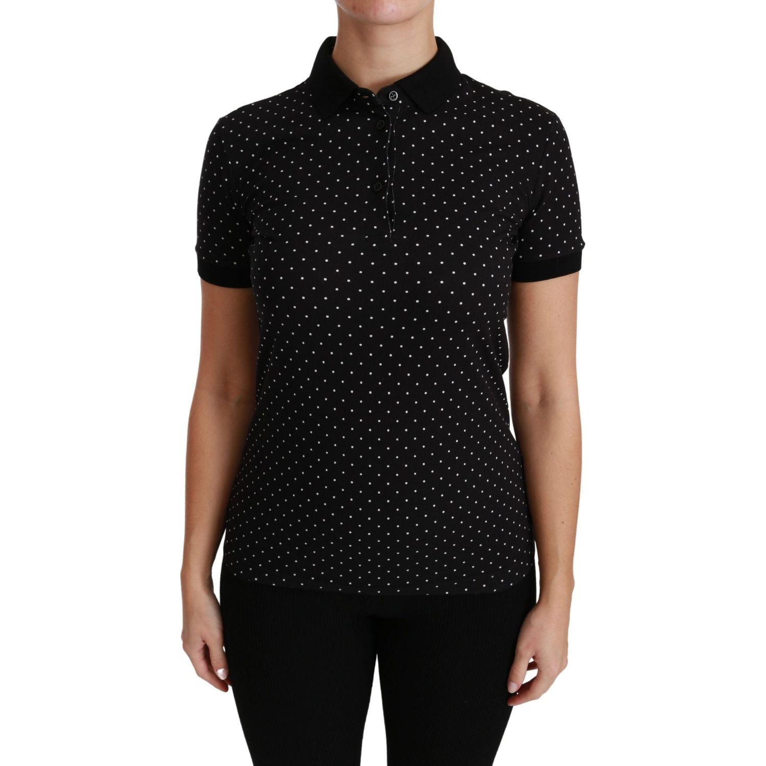 Dolce & Gabbana Black Dotted Collared Polo Shirt Cotton Top
