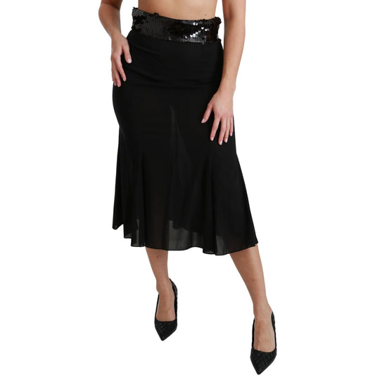 Dolce & Gabbana Black High Waist Mermaid Midi Silk Skirt SKI1411-42