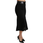 Dolce & Gabbana Black High Waist Mermaid Midi Silk Skirt SKI1411-42