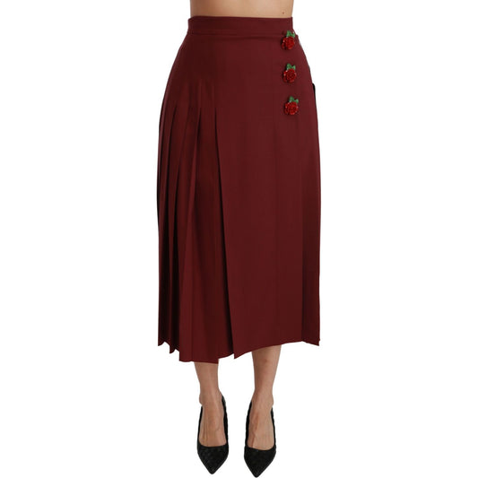 Dolce & Gabbana Red High Waist Pleated Maxi Wool Skirt