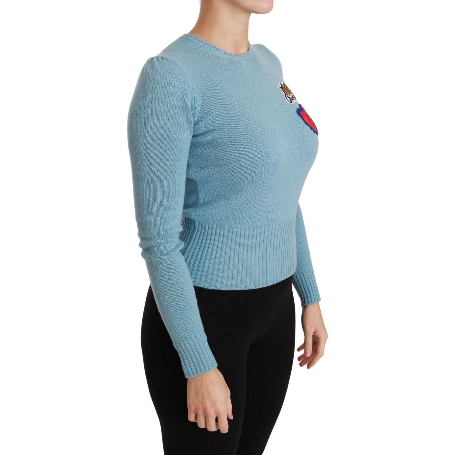 Dolce & Gabbana Blue Wool Queen Heart Pullover Sweater