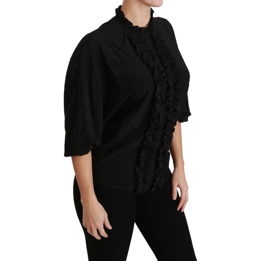 Dolce & Gabbana Black Silk Shirt Ruffled Top Blouse TSH4462-36