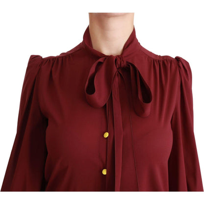 Dolce & Gabbana Maroon Long Sleeve Shirt Blouse Silk Top