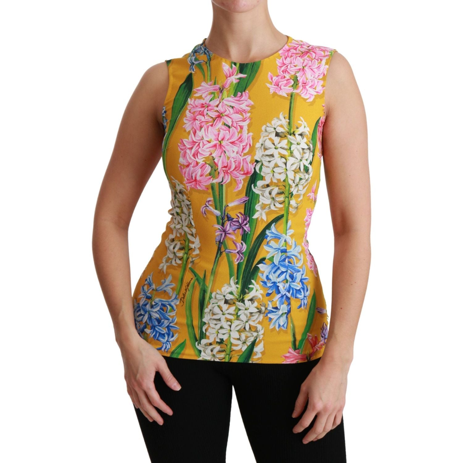 Dolce & Gabbana Yellow Floral Stretch Top Tank Blouse
