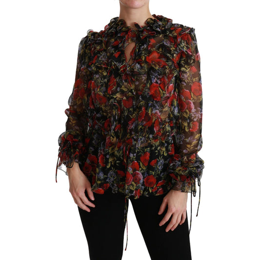 Dolce & Gabbana Black Floral Roses Blouse Silk Top TSH4486-36