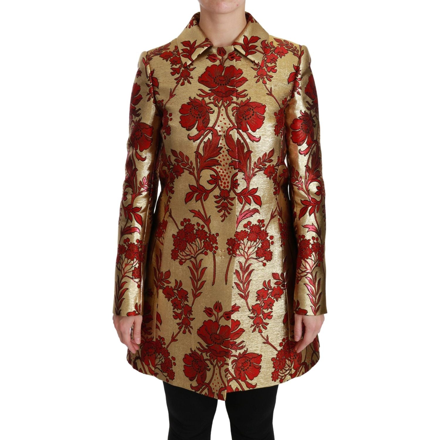 Dolce & Gabbana Red Gold Floral Brocade Cape Coat Jacket