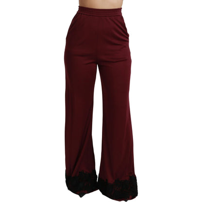 Dolce & Gabbana Black Lace High Waist Wide Leg Maroon Pants Jeans & Pants