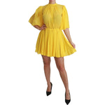 Dolce & Gabbana Silk Pleated A-line Mini Dress in Sunshine Yellow Dolce & Gabbana Goldenrod