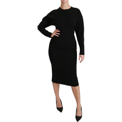 Dolce & Gabbana Black Bodycon Sheath Midi Stretch Dress Dresses