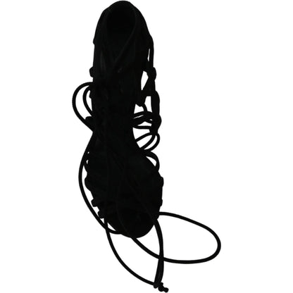 Dolce & Gabbana Black Suede Strap Stilettos Shoes Sandals Heeled Sandals