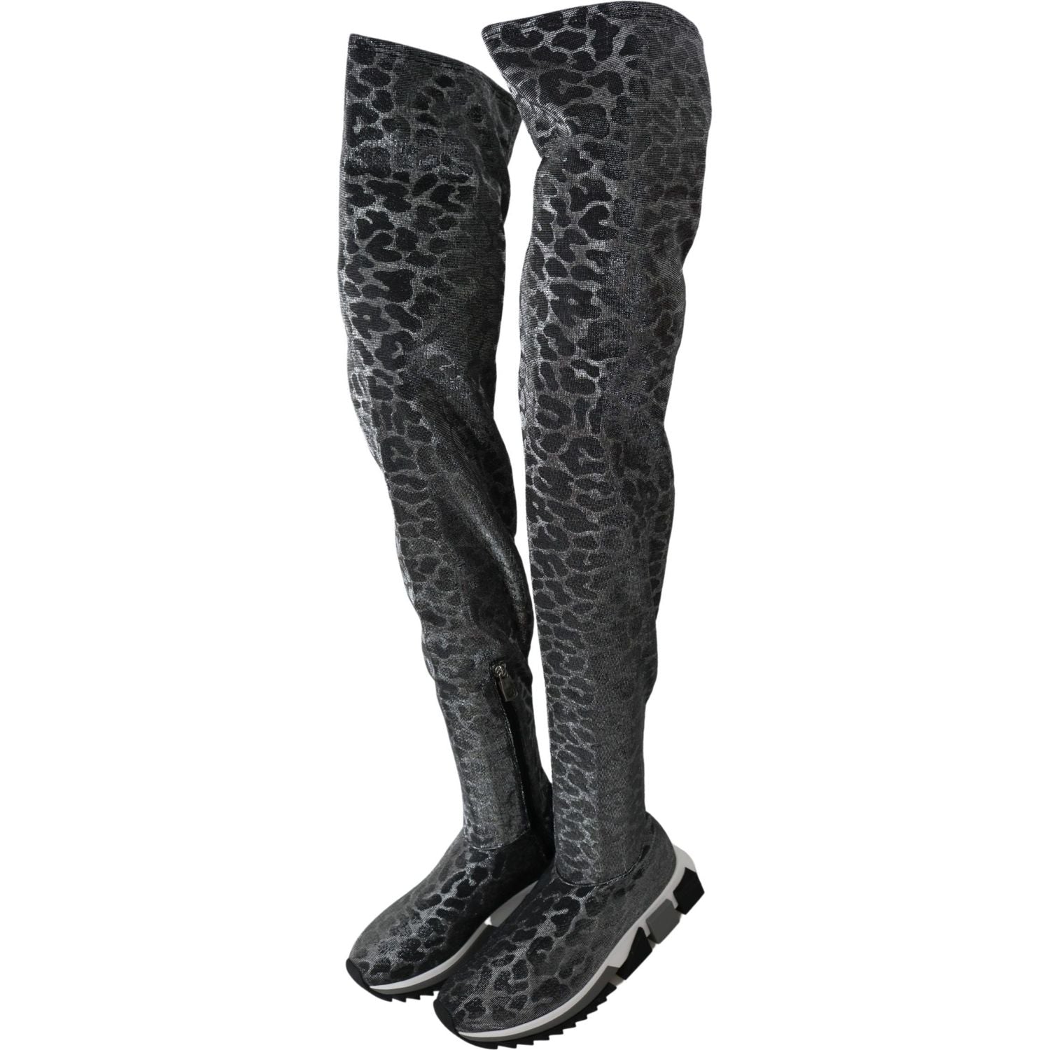 Dolce & Gabbana Gray Leopard High Top Sneakers Booties Shoes