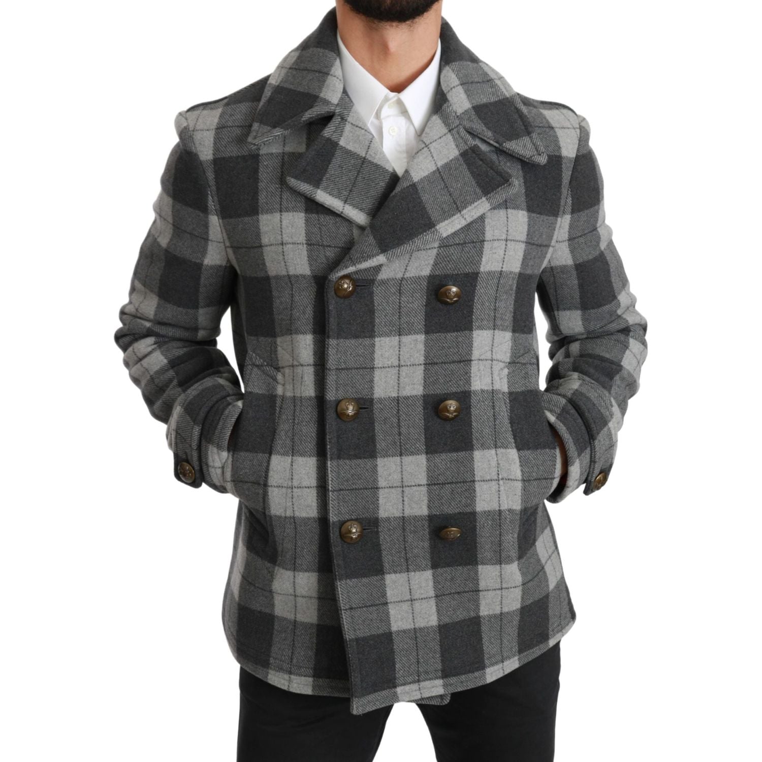 Dolce & Gabbana Gray Check Wool Cashmere Coat Jacket
