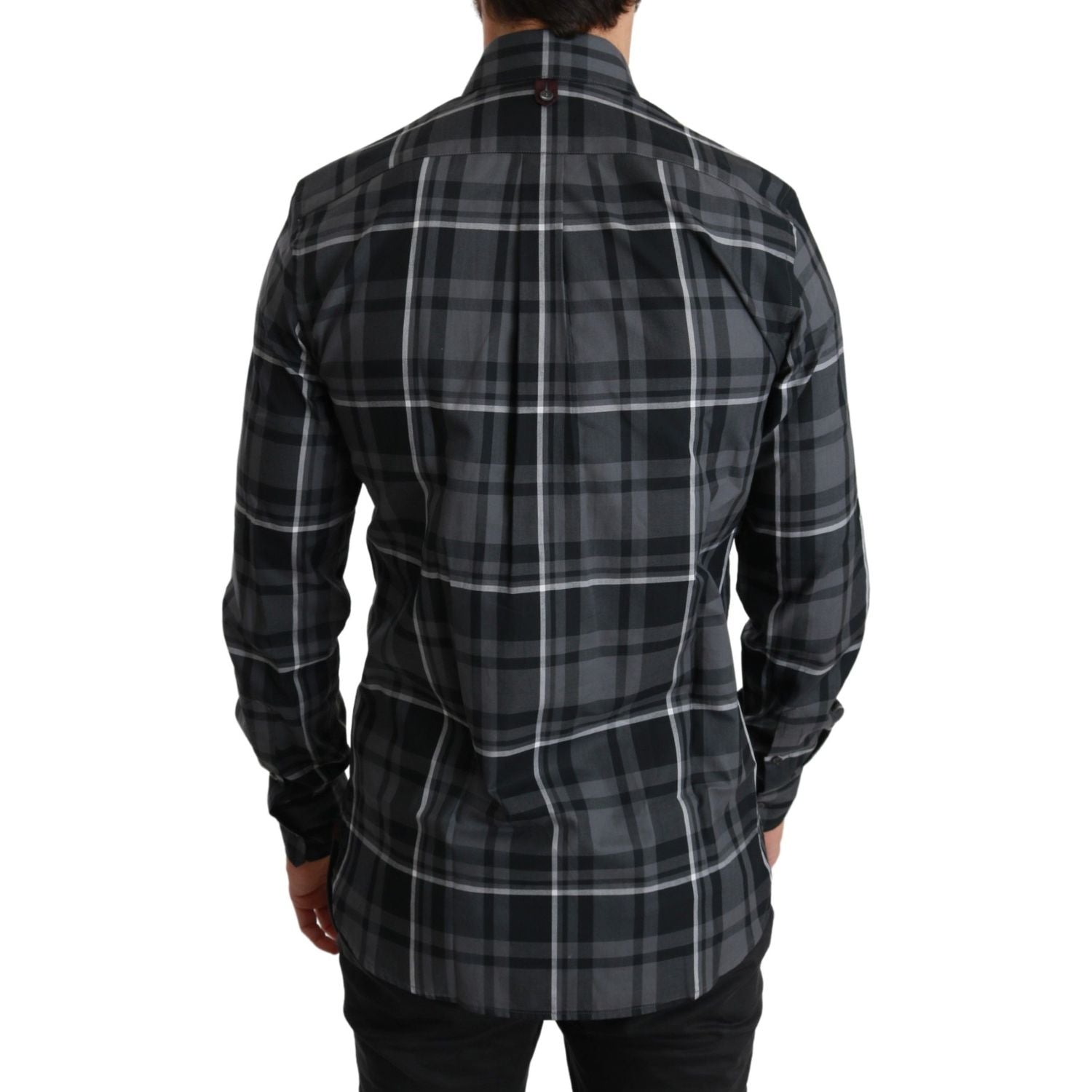 Dolce & Gabbana Gray Checkered Heart Collar MARTINI Shirt
