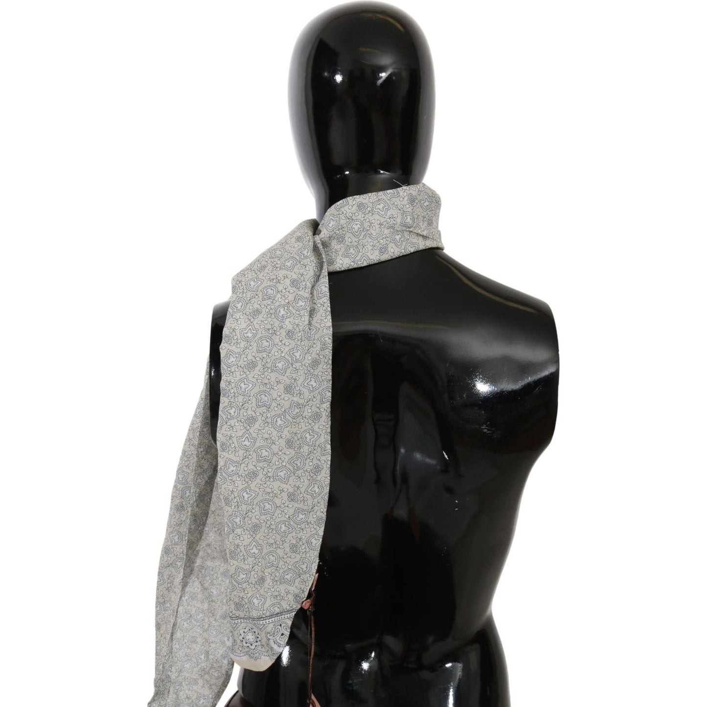 Ermanno Scervino Cotton Beige Blue Fantasy Print Scarf Wrap Shawl Scarves