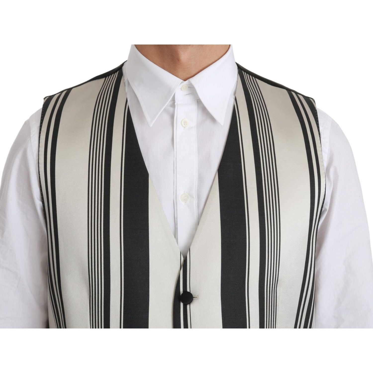 Dolce & Gabbana White Black Stripes Waistcoat Formal Vest