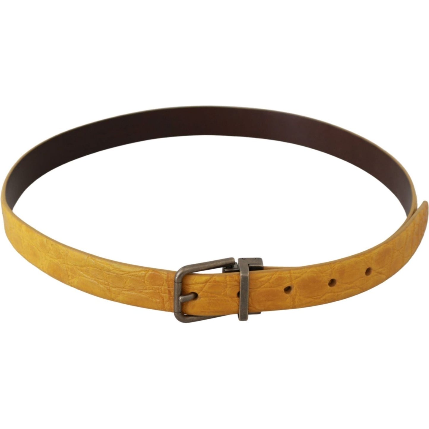 Dolce & Gabbana Yellow Exotic Skin Leather Grey Buckle Belt Belt