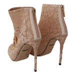 Dolce & Gabbana Pink Crystal Lace Booties Stilettos Shoes
