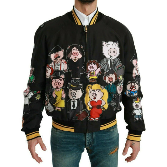 Dolce & Gabbana Black YEAR OF THE PIG Bomber Jacket Coats & Jackets