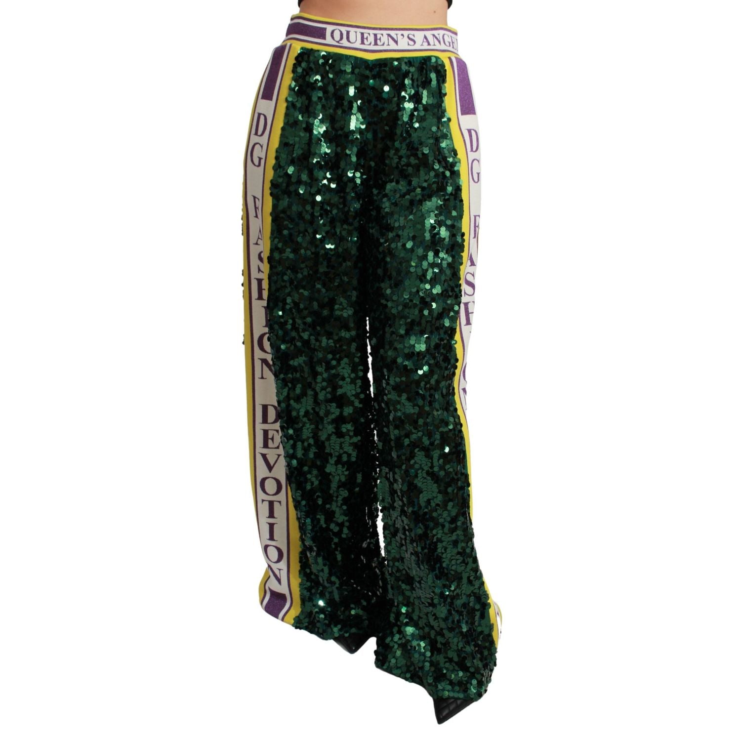Dolce & Gabbana Green Sequin Trousers Queens Angel Pants