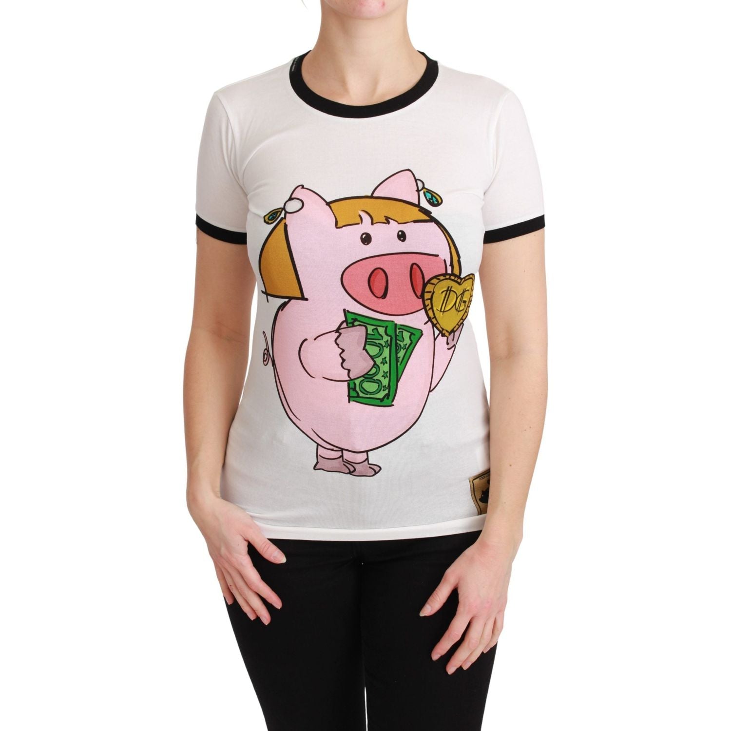Dolce & Gabbana White YEAR OF THE PIG Top Cotton T-shirt