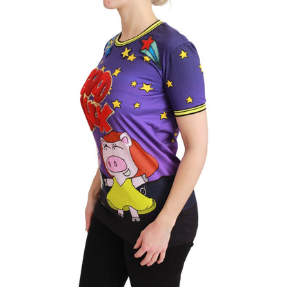 Dolce & Gabbana Purple YEAR OF THE PIG Top Cotton T-shirt