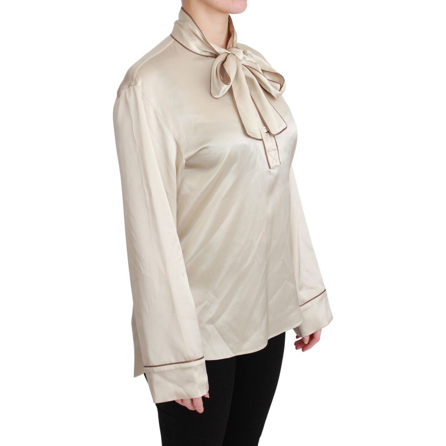 Dolce & Gabbana Beige Sleeve Top Queen Silk Satin Blouse