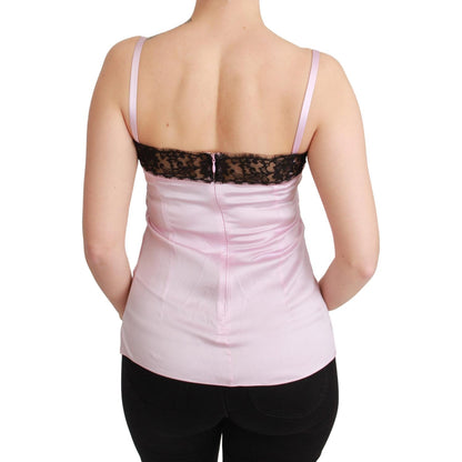 Dolce & Gabbana Silk Black Lace Top Pink Tank Blouse