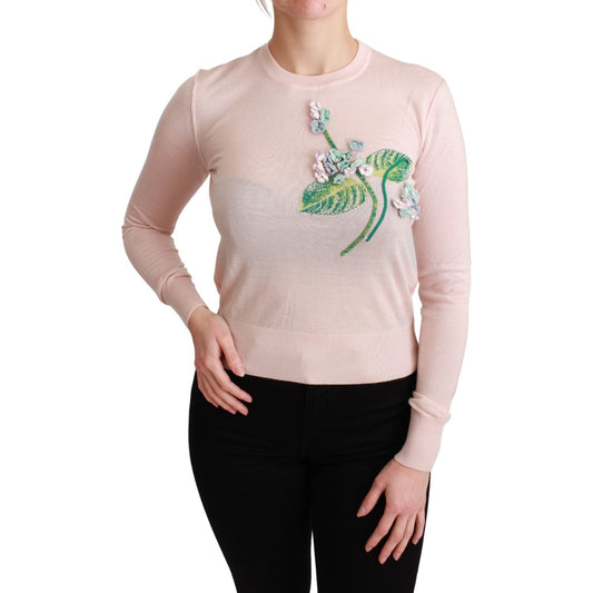 Dolce & Gabbana Pink Floral Silk Cashmere Pullover Sweater