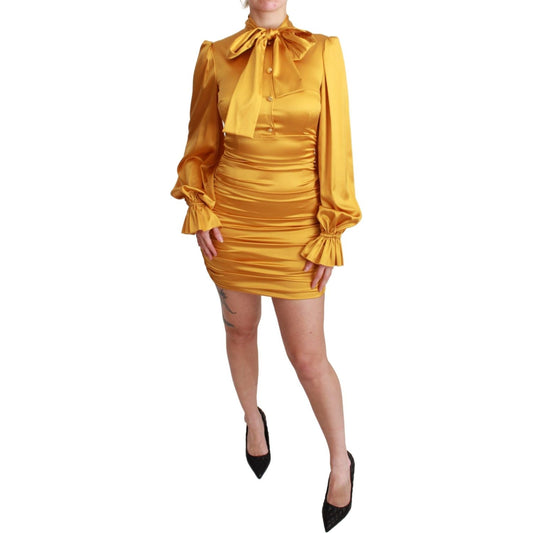 Dolce & Gabbana Yellow Silk Stretch Sheath Bodycon Mini Dress