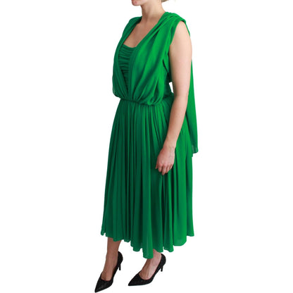 Dolce & Gabbana 100% Silk Green Sleeveless Pleated Maxi Dress Dress