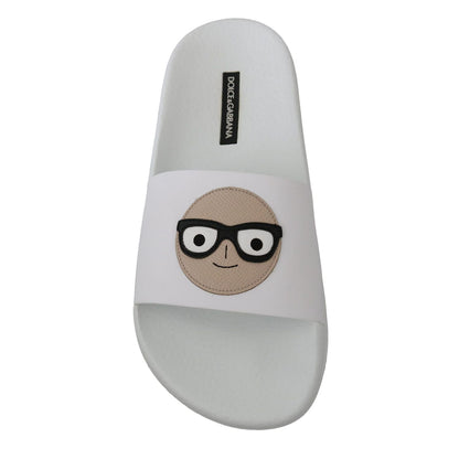 Dolce & Gabbana White Leather #dgfamily Slides Shoes Sandals