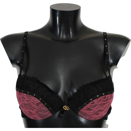 Roberto Cavalli Black Pink Lace Push Up Bra Underwear