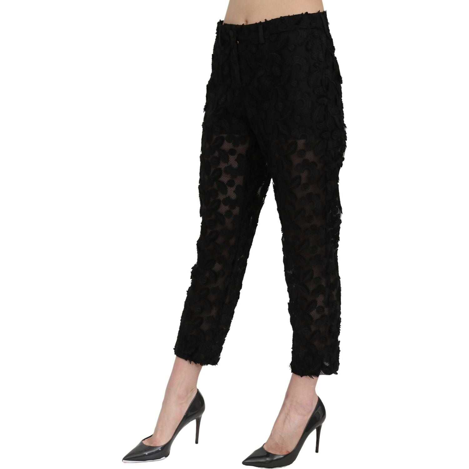 Dolce & Gabbana Black Lace Straight Cropped High Waist Pants