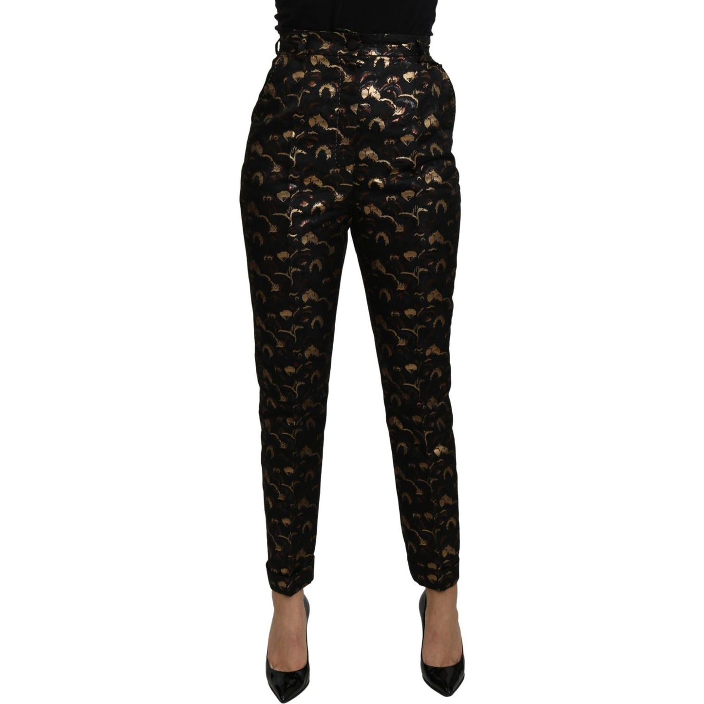 Dolce & Gabbana Black Gold Brocade High Waist Pants Dolce & Gabbana