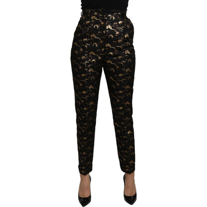 Dolce & Gabbana Black Gold Brocade High Waist Pants Dolce & Gabbana