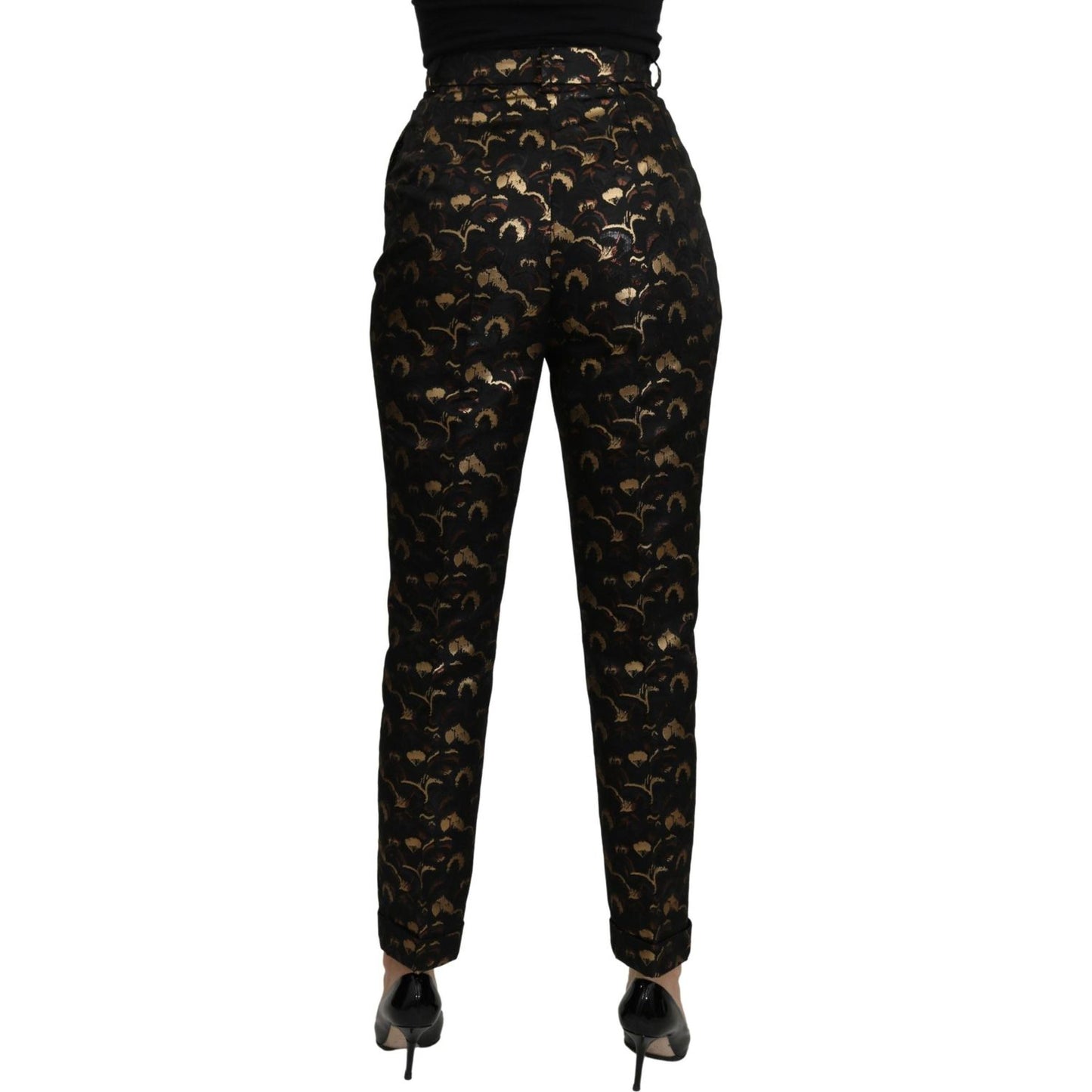 Dolce & Gabbana Black Gold Brocade High Waist Pants Dolce & Gabbana
