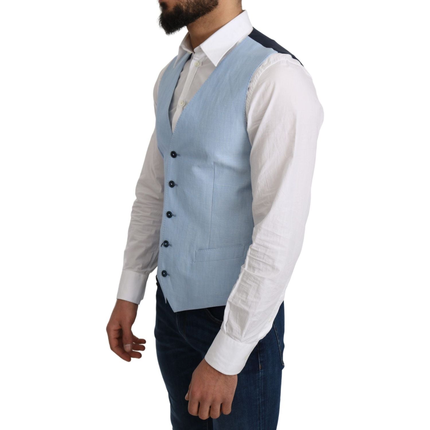 Dolce & Gabbana Blue Viscose Stretch Formal Coat Vest