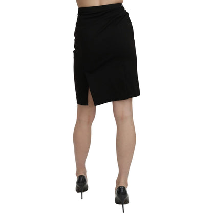 GF Ferre Black High Waist Pencil Cut Knee Length Formal Skirt