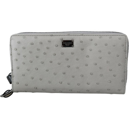 Dolce & Gabbana White Ostrich Leather Continental Mens Clutch Wallet Clutch