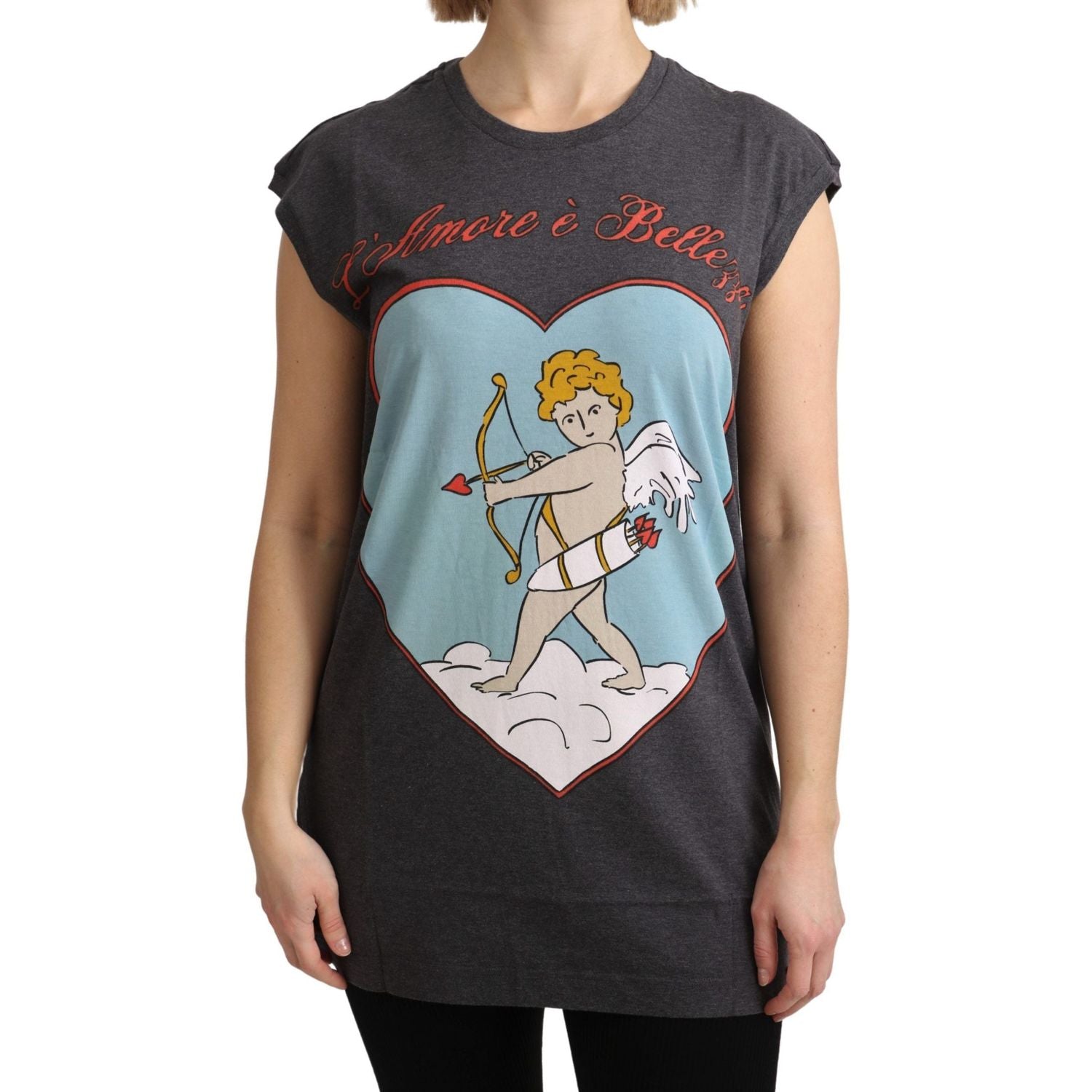 Dolce & Gabbana Gray Cotton L' Amore Top Tank T-shirt