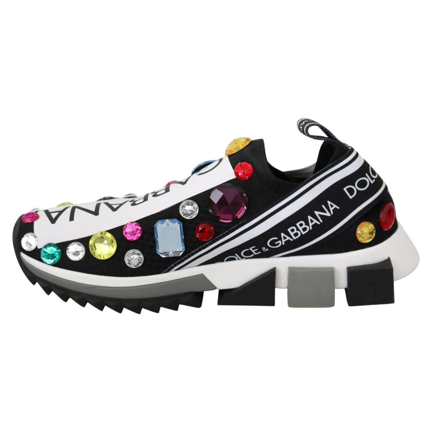 Dolce & Gabbana Black Multicolor Crystal Sneakers Shoes