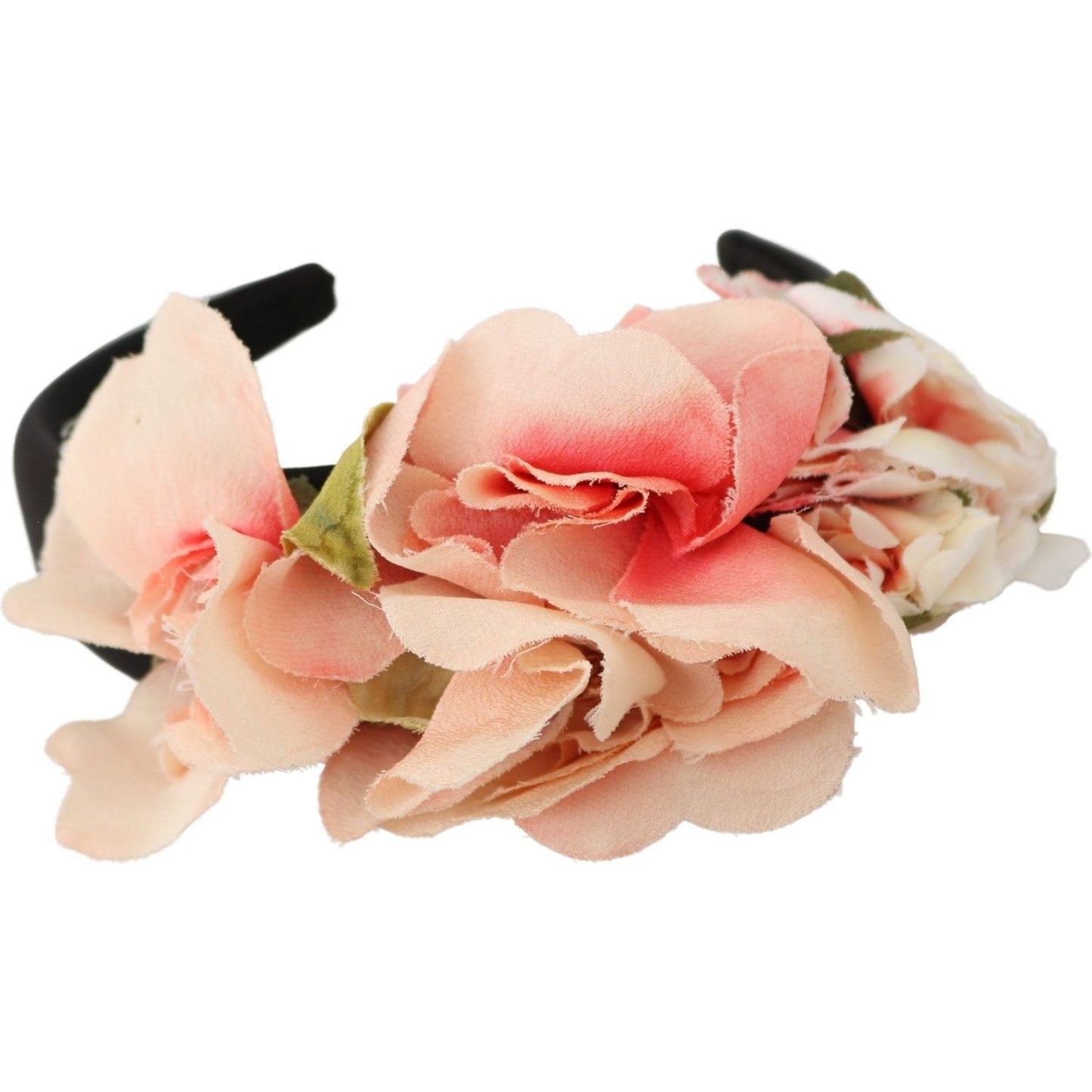 Dolce & Gabbana Pink Silk Black Floral Headband Logo Diadem