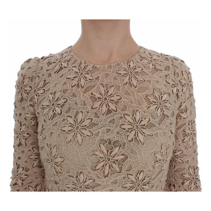 Dolce & Gabbana Beige Floral Lace Sheath Maxi Dress
