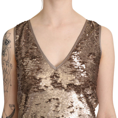 Liu Jo Brown Sequined V-neck Sleeveless Sheath Mini Dress