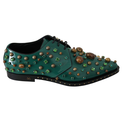 Dolce & Gabbana Green Leather Crystal Dress Broque Shoes
